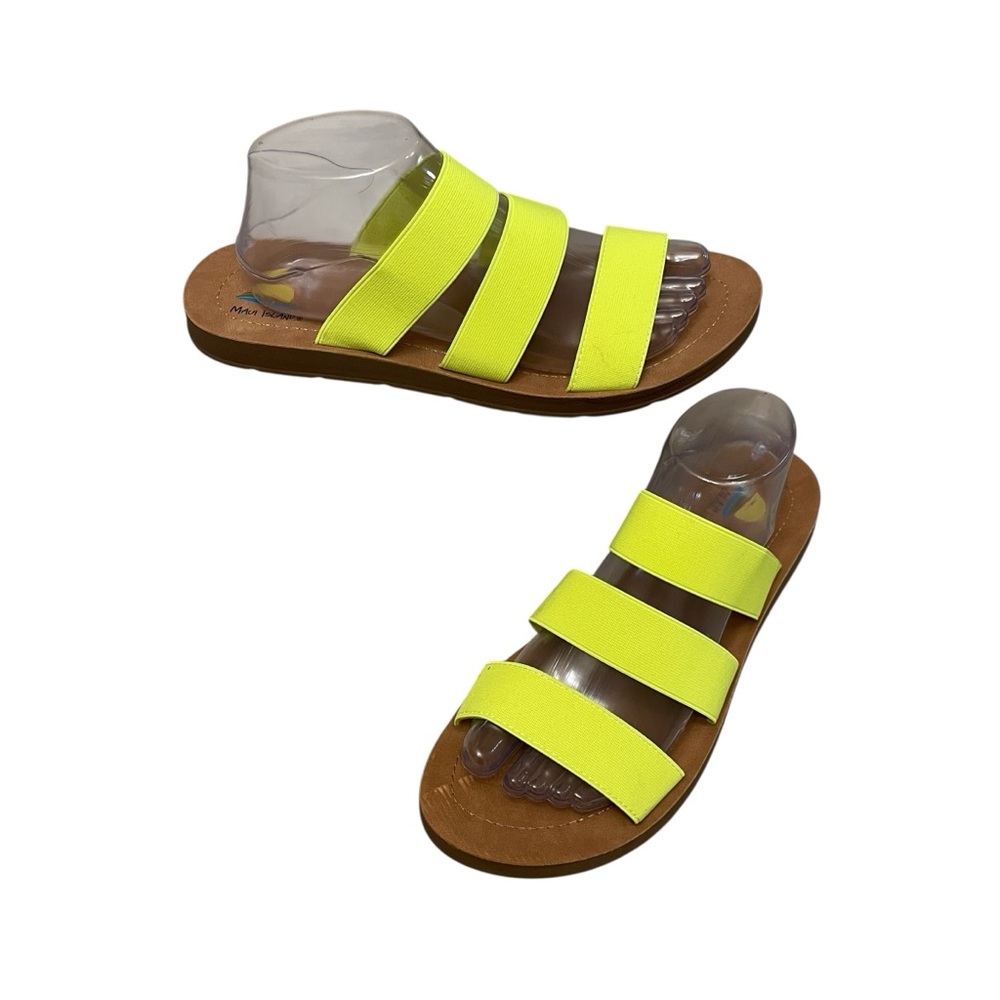 Maui Island 3 Strap Elastic Strap Slip On Sandals Neon Yellow Women’s Size 10